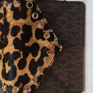 Michael Kors Black and Tan Leopard Print Faux Fur Wallet NWOT